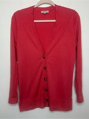 LOFT Women’s Salmon Pink Button Up Cardigan Sweater Spring Size Small S